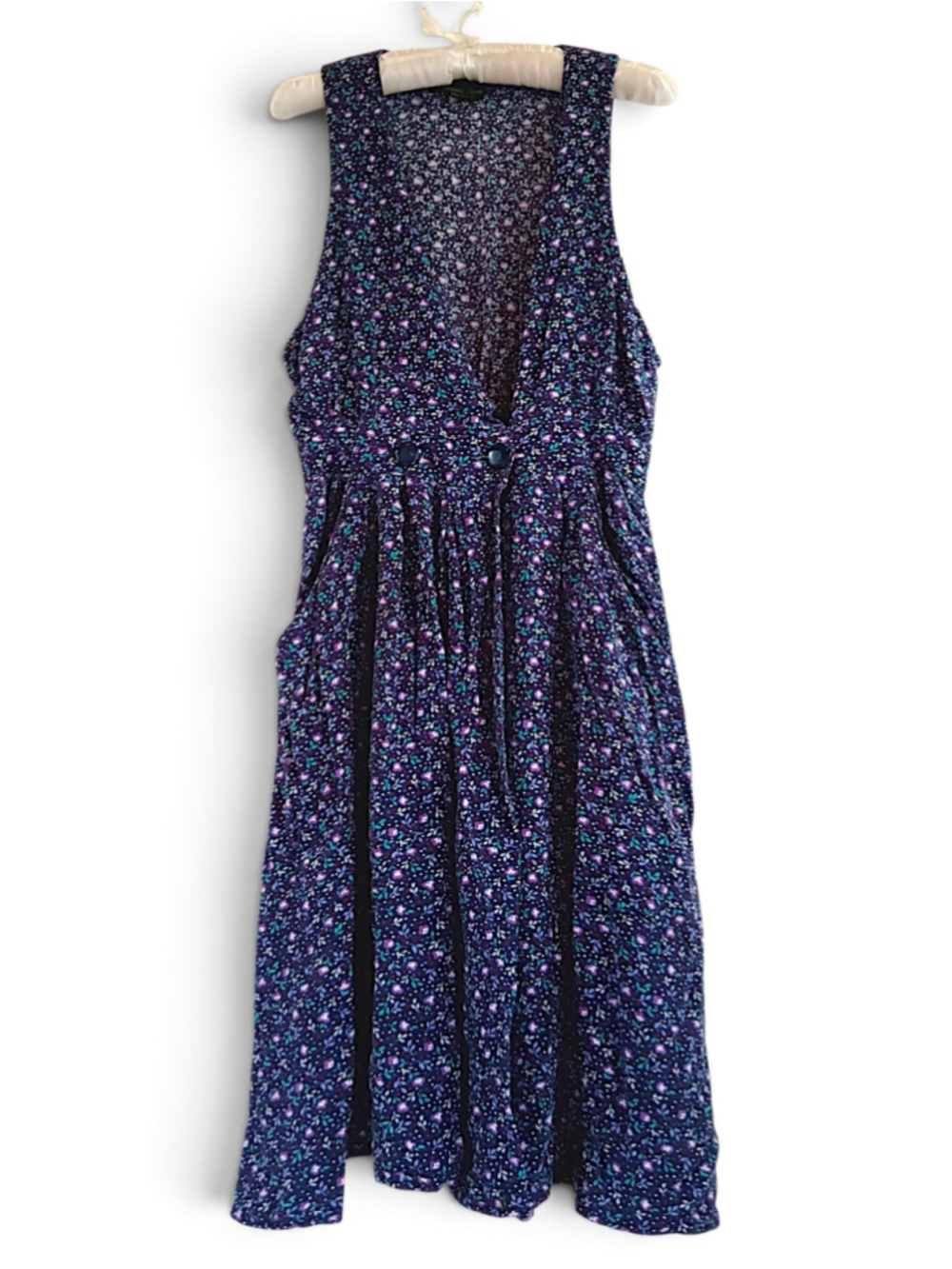 Vintage Dark Floral pinafore wrap dress Grunge 90s Jumper Stuart Alan pockets sm - Picture 2 of 15